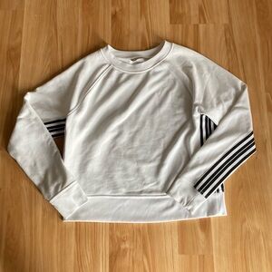 Athleta White Sport Stripe Ribbed Collar Cropped Sweatshirt, Sz. XS